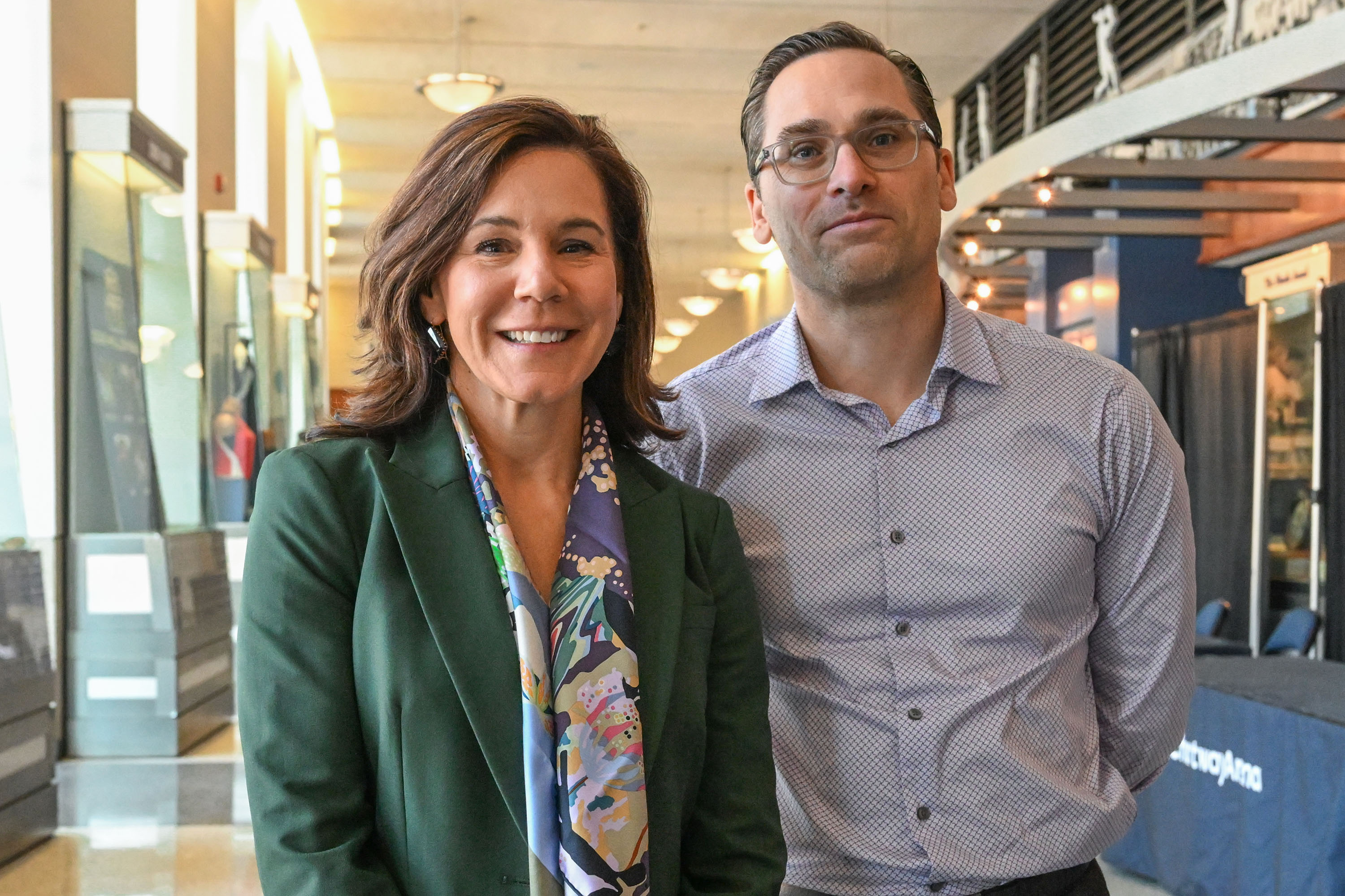 ACES co-founders Heather Richter, left, and Malachi Schram pose for photo inside Chartway Arena at Old Dominion University on Nov. 3, 2023.